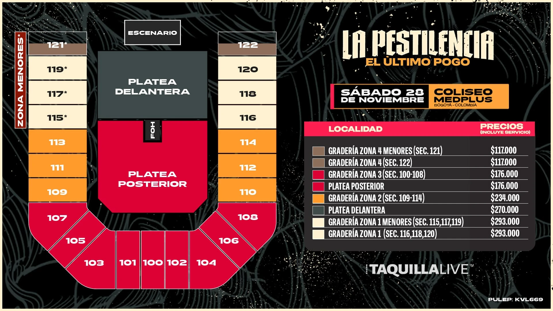 Precios de boletas del concierto de LA PESTILENCIA - EL ULTIMO POGO en Bogotá