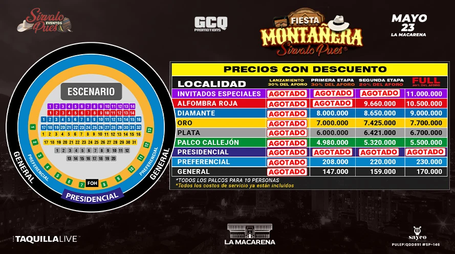 Precios de boletas del concierto de FIESTA MONTAÑERA en Medellín
