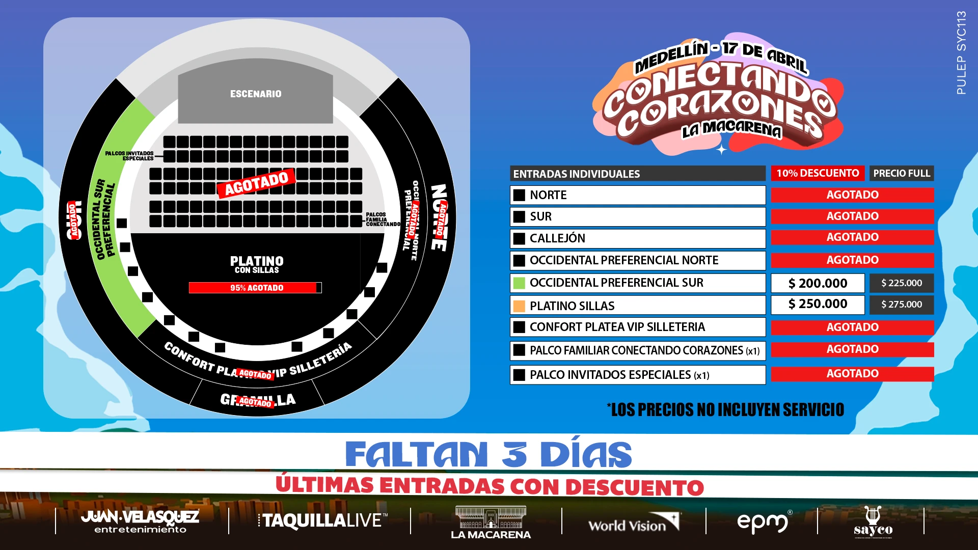 Precios de boletas del concierto de CONECTANDO CORAZONES LA MACARENA en Medellín
