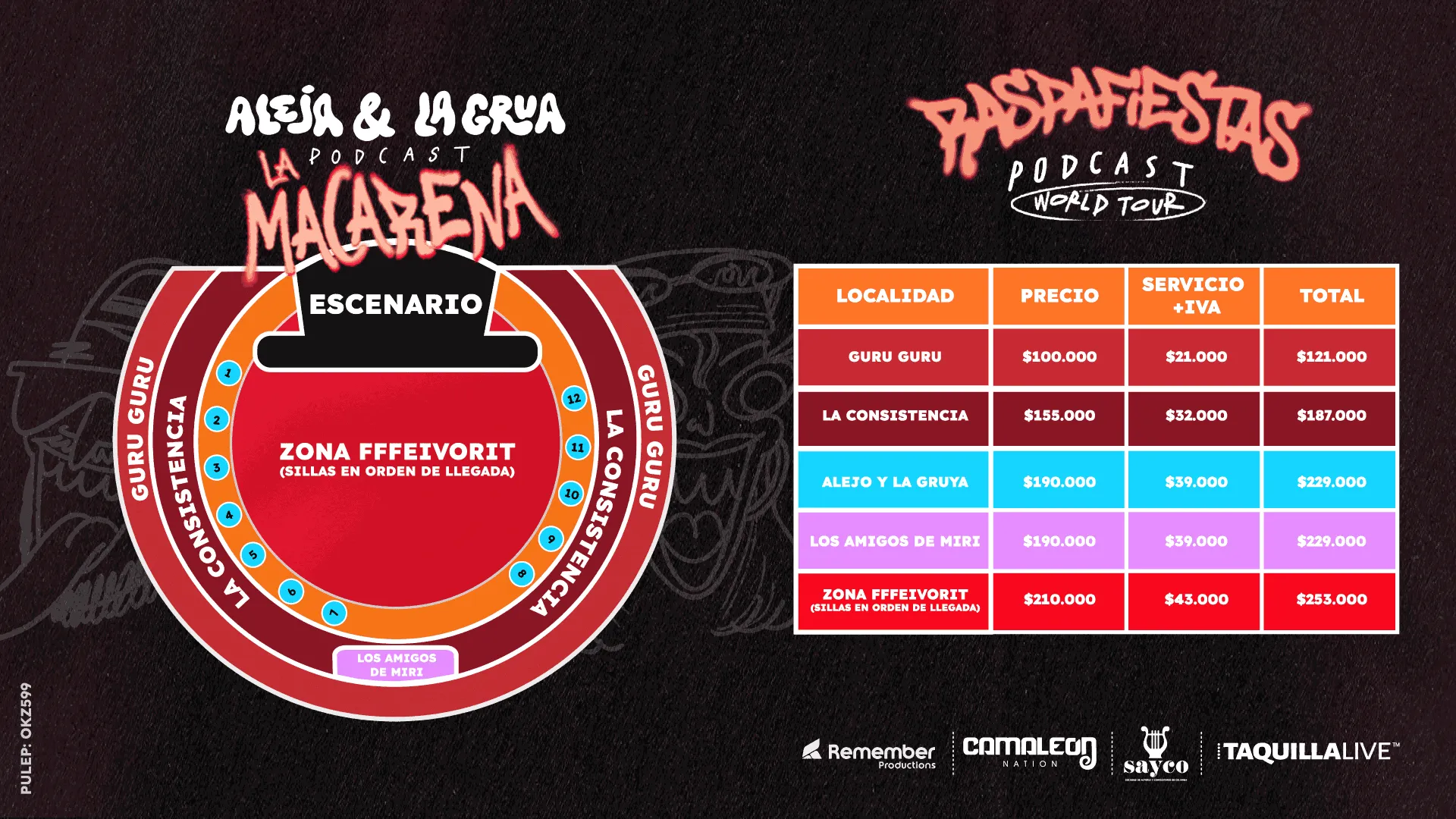 Precios de boletas del show de ALEJA Y LA GRUA RASPAFIESTAS WORLDTOUR en Medellín