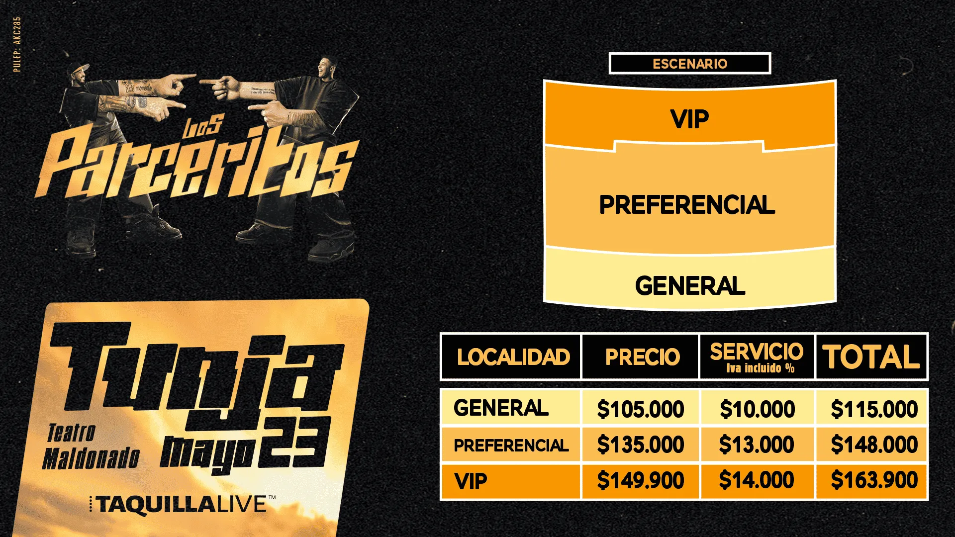 Precios de boletas del show de LOS PARCERITOS TUNJA en Tunja