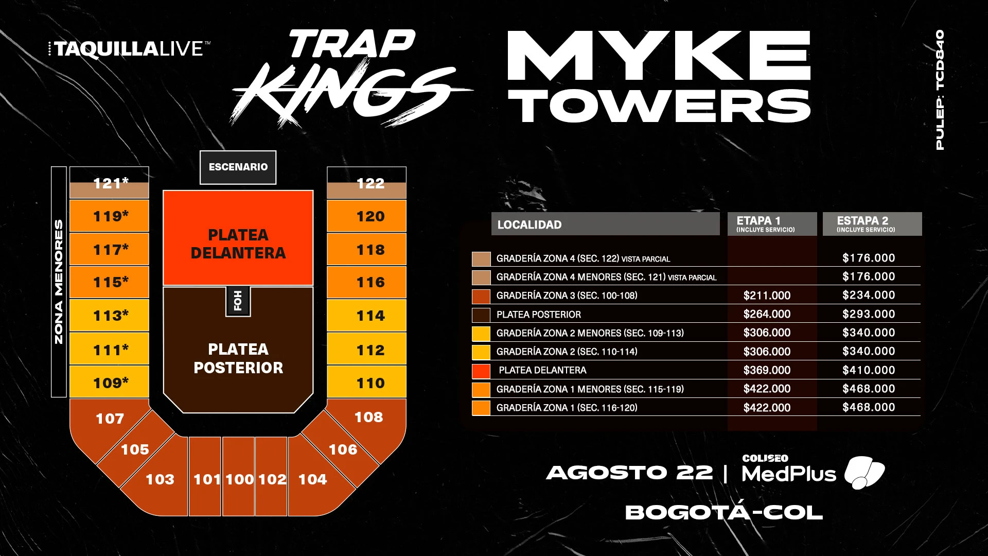 Precios de boletas del concierto de MYKE TOWERS - TRAP KINGS en Bogotá