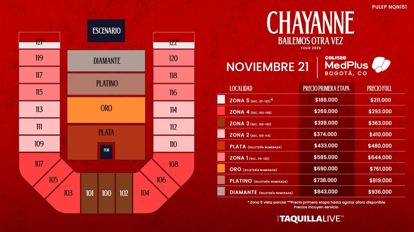 Precios de boletas del concierto de CHAYANNE - BAILEMOS OTRA VEZ TOUR en Bogotá