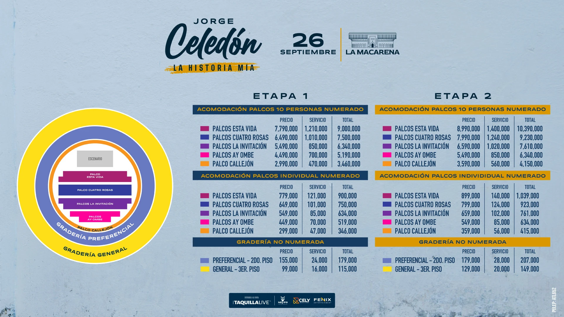 Precios de boletas del concierto de JORGE CELEDON LA HISTORIA MIA en Medellín