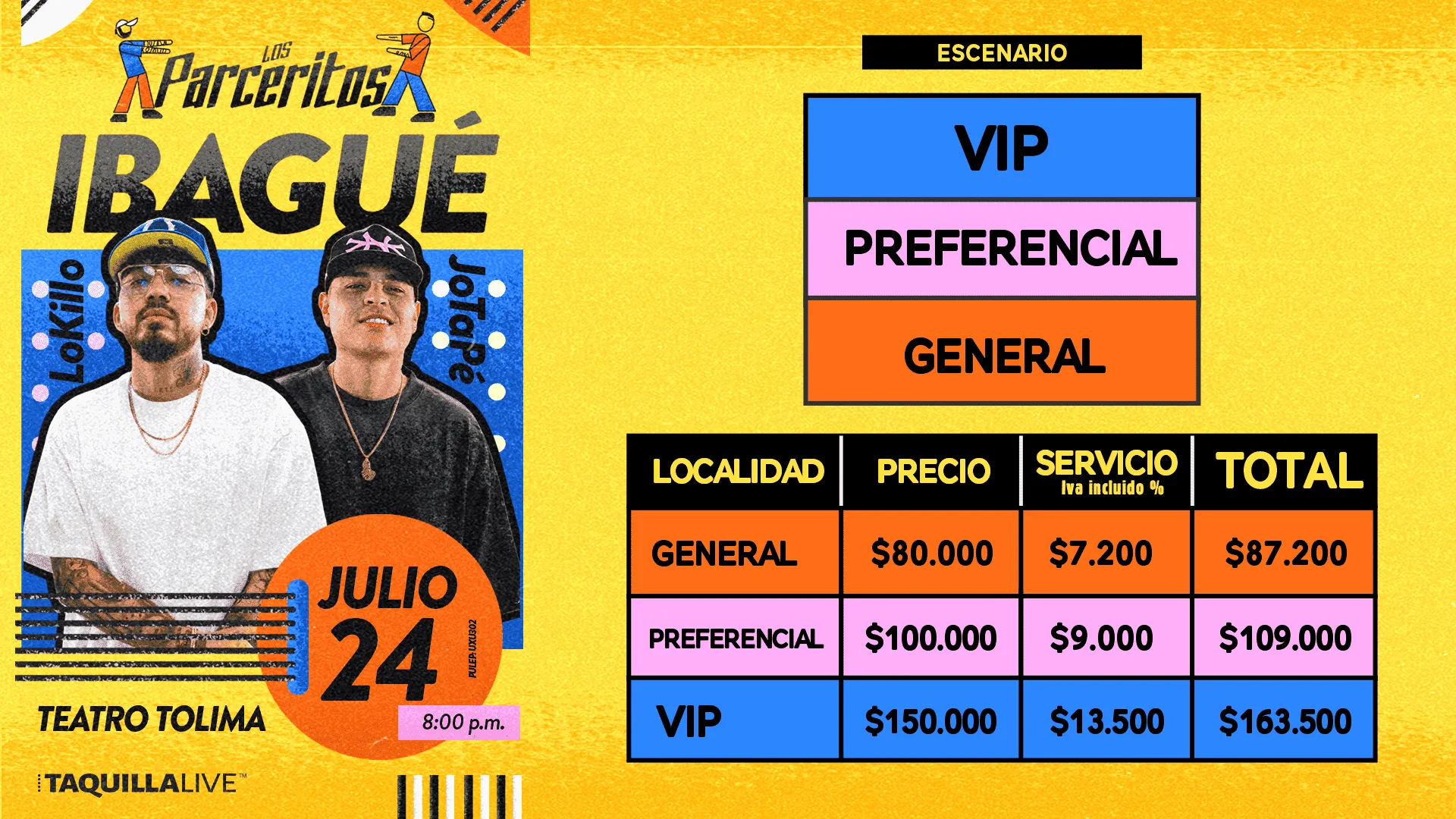 Precios de boletas del show de LOS PARCERITOS IBAGUE en Ibagué