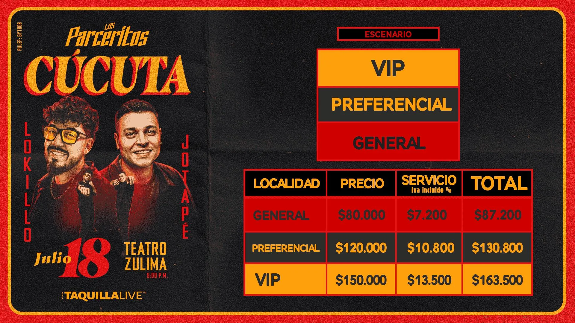 Precios de boletas del show de LOS PARCERITOS CÚCUTA en Cúcuta