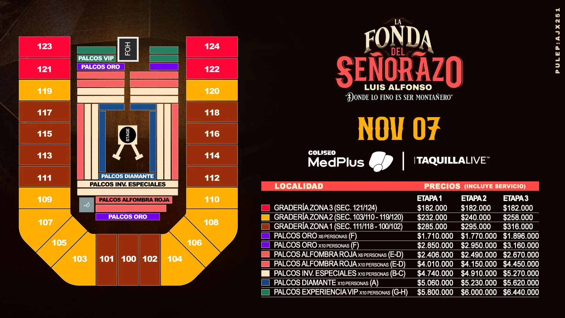 Precios de boletas del concierto de LA FONDA DEL SEÑORAZO en Bogotá