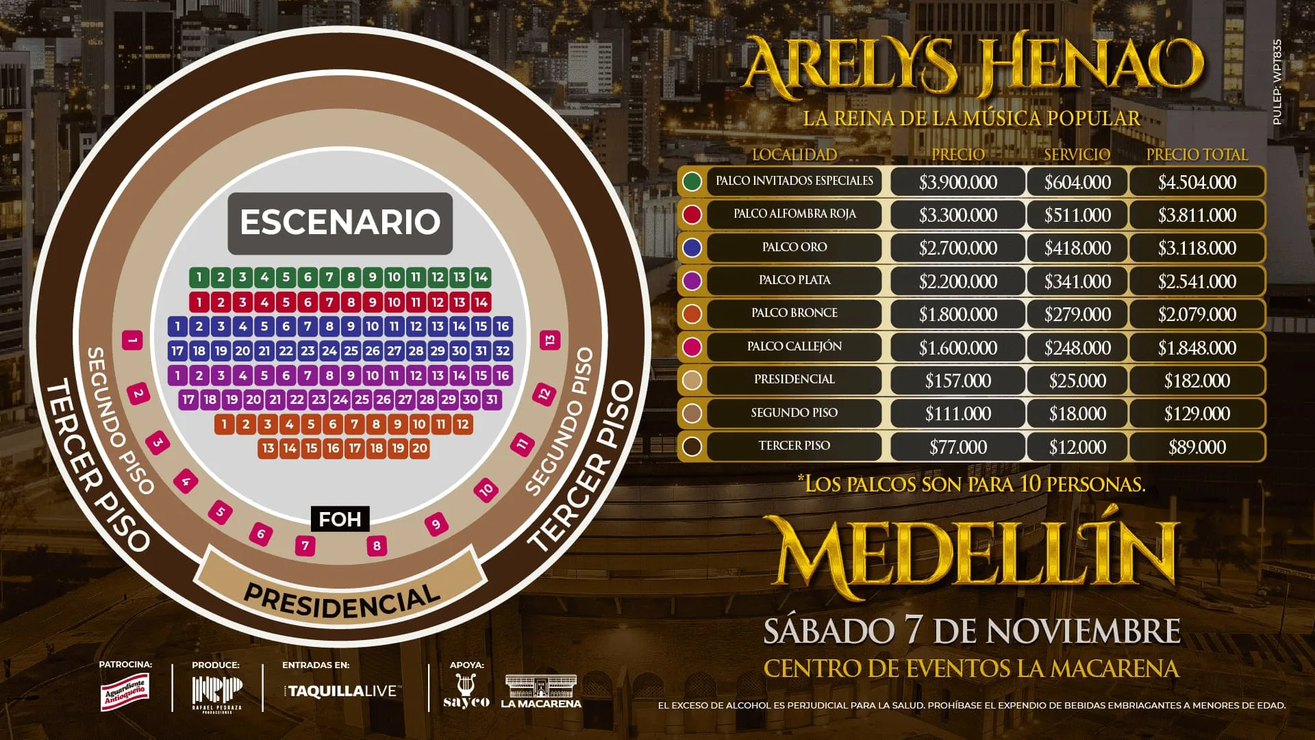 Precios de boletas del concierto de ARELYS HENAO MEDELLÍN: 30 AÑOS DE CARRERA MUSICAL en Medellín
