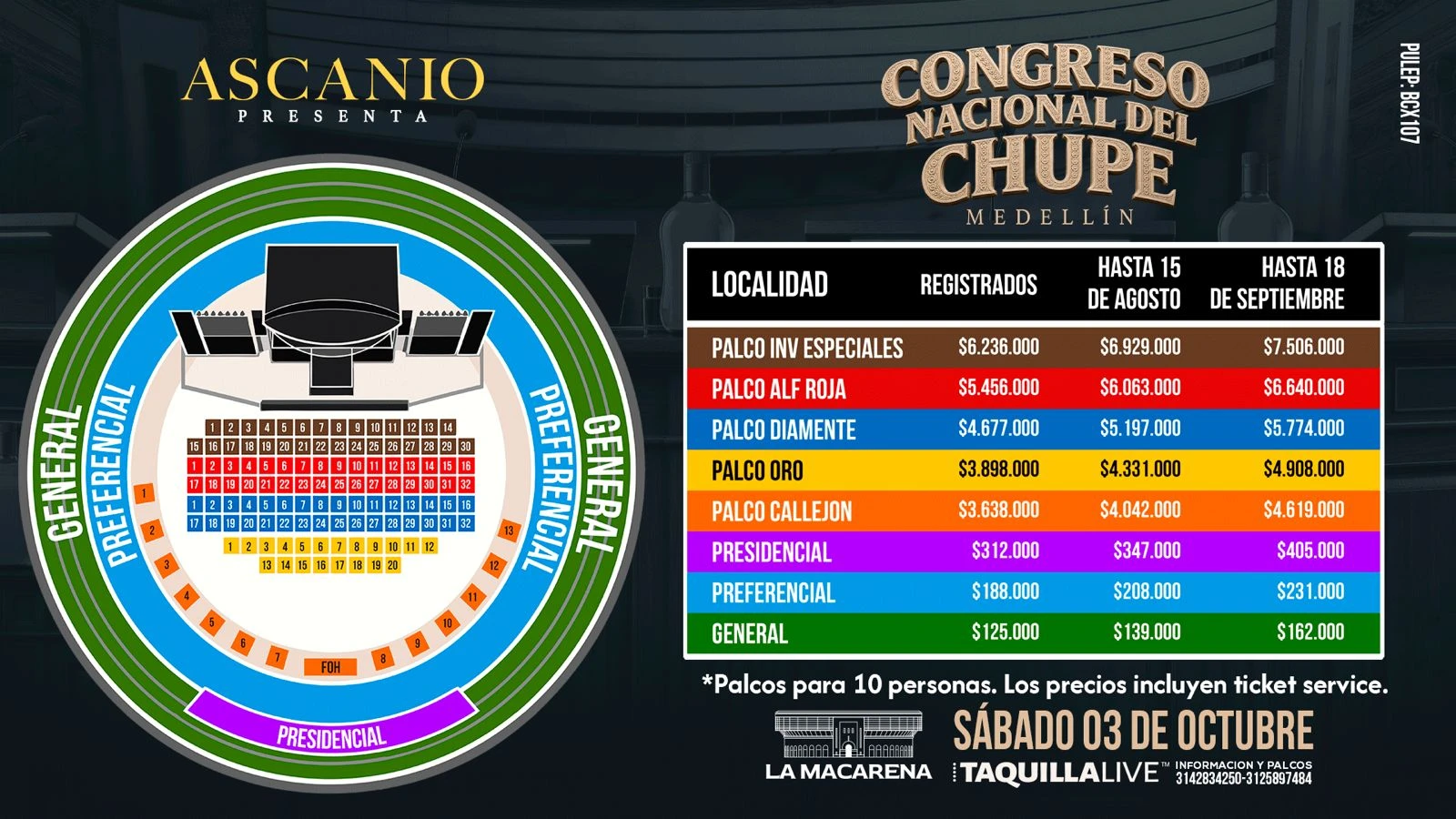 Precios de boletas del concierto de CONGRESO NACIONAL DEL CHUPE en Medellín