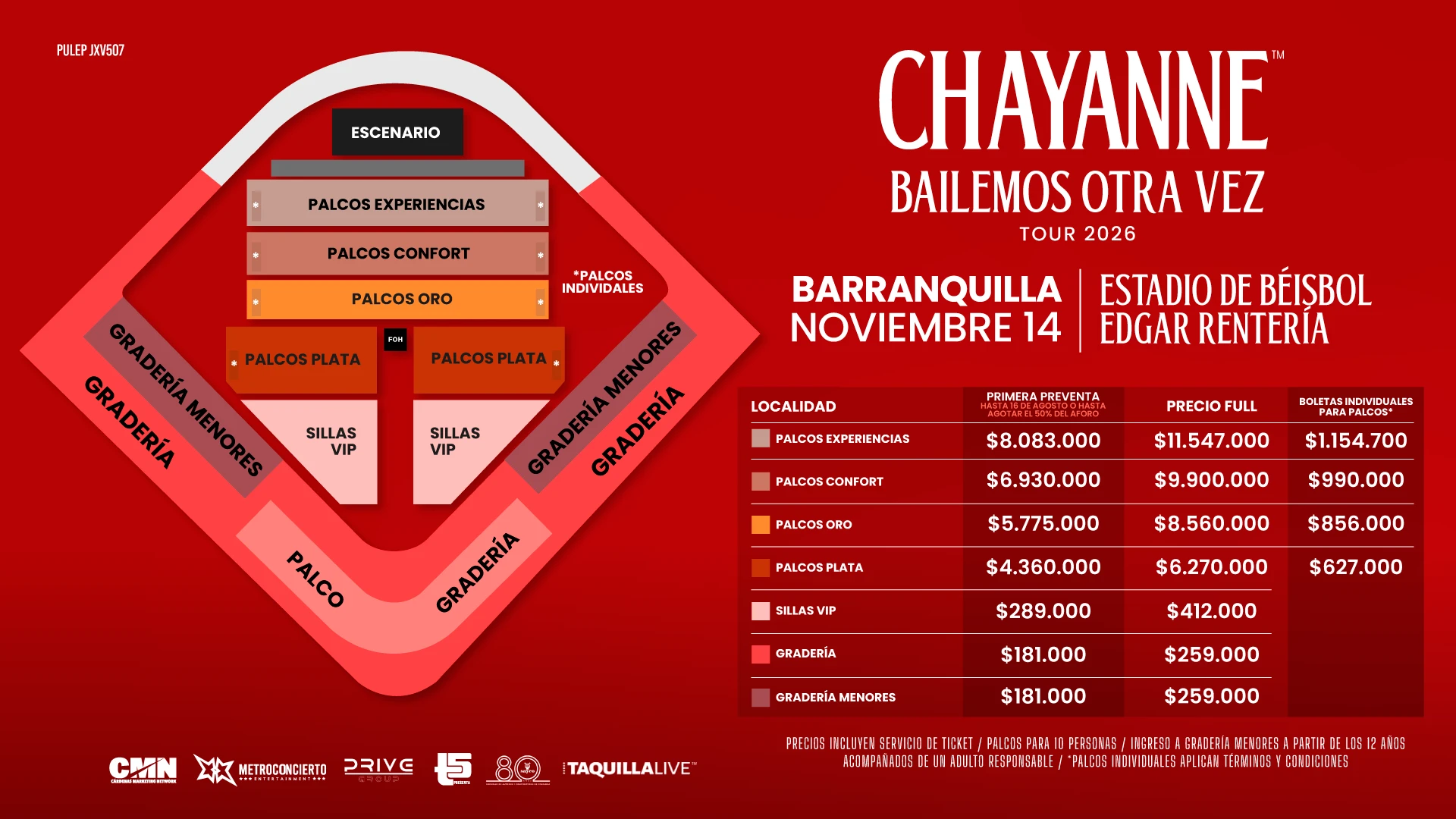 Precios de boletas del concierto de CHAYANNE - BAILEMOS OTRA VEZ TOUR en Barranquilla