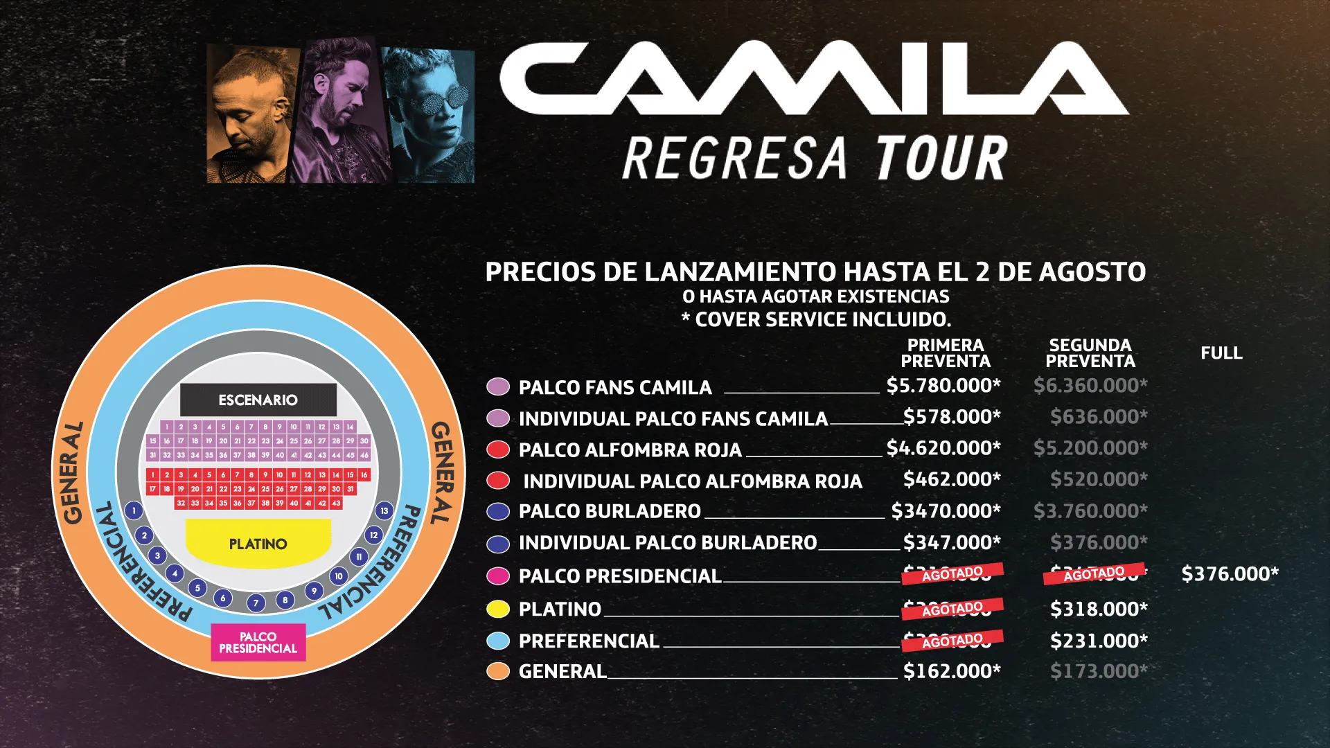 Precios de boletas del concierto de CAMILA REGRESA TOUR 2025 MEDELLIN en Medellín