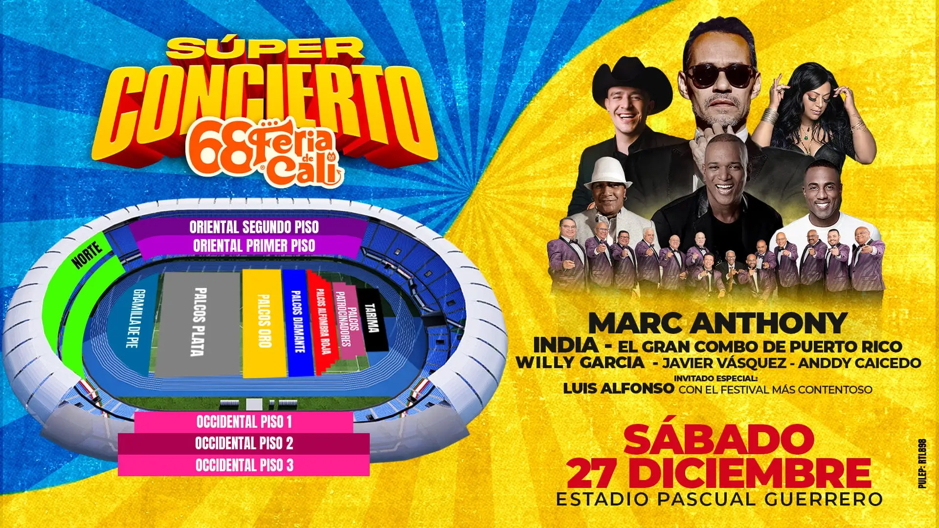 Precios de boletas del concierto de SUPERCONCIERTO 68 FERIA DE CALI 2025 en Cali