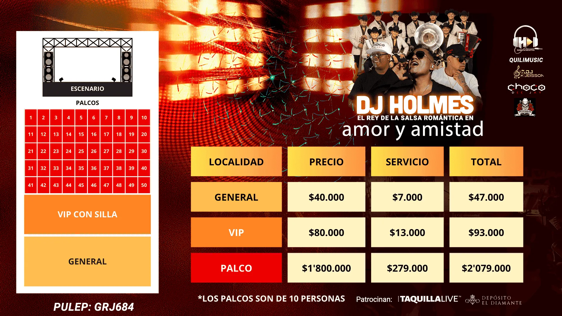 Precios de boletas del concierto de DJ HOLMES EL REY DE LA SALSA ROMANTICA en Santander de Quilichao