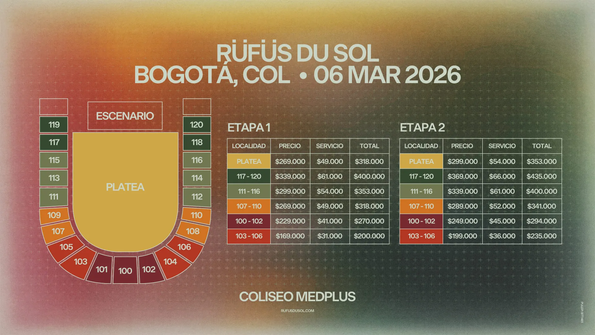 Precios de boletas del concierto de RUFUS DU SOL en Bogotá