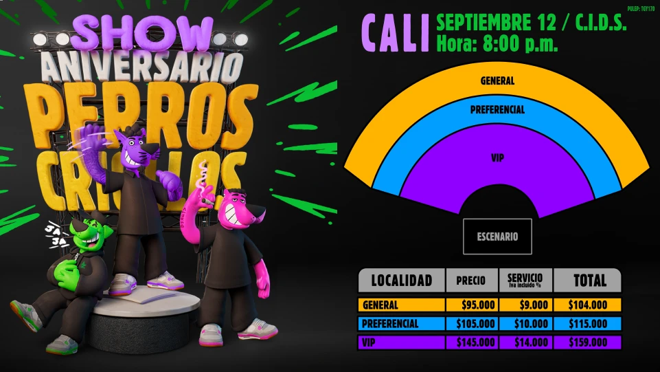 Precios de boletas del show de PERROS CRIOLLOS CALI en Yumbo