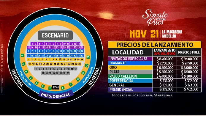 Precios de boletas del concierto de LA CANTINA MAS CONTENTOSA en Medellín