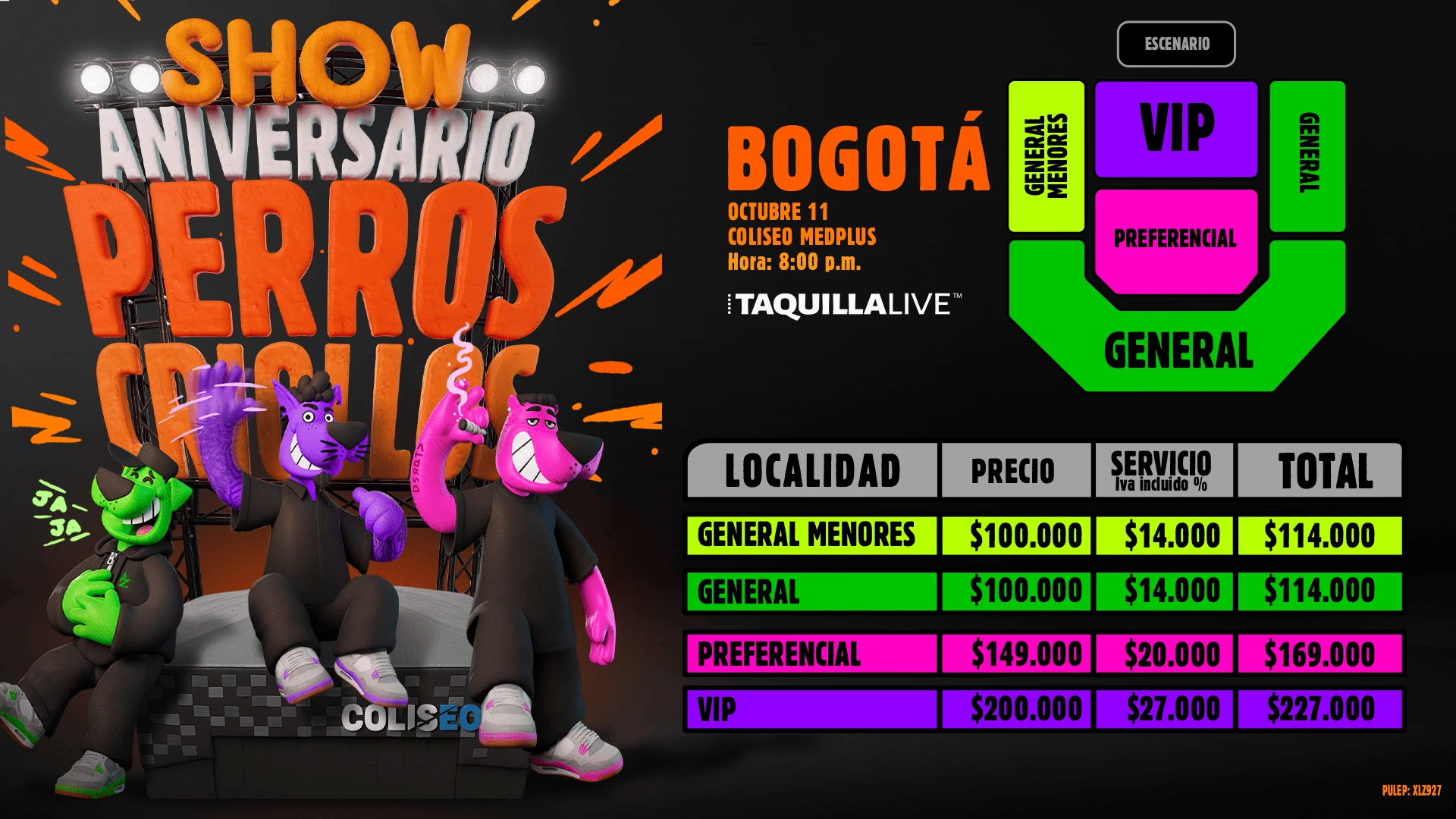 Precios de boletas del show de PERROS CRIOLLOS BOGOTA en Bogotá